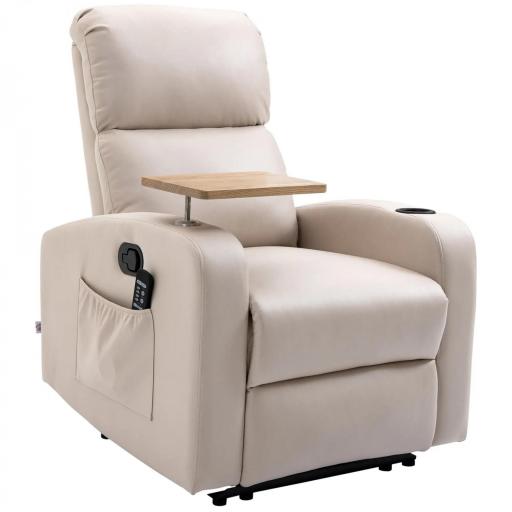 Sillón de Masaje con 4 Modos Vibración Reclinación 145° Mando a Distancia 77x93x105 cm Beige [8]