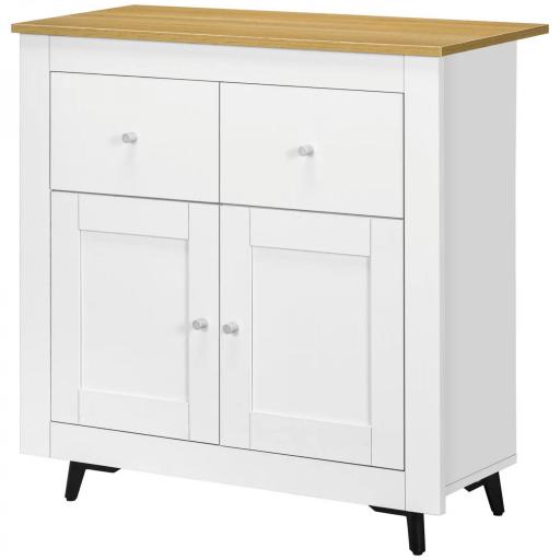 Aparador Compacto de Cocina Buffet Auxiliar de Comedor con Puertas y Cajones para Salón Entrada 78x35x80 cm Blanco [4]