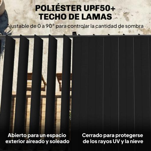 Pérgola de Jardín 3x5,7 m con Techo de Lamas Ajustable a 90° Manivela Estructura de Aluminio UPF50+ Gris Oscuro [2]