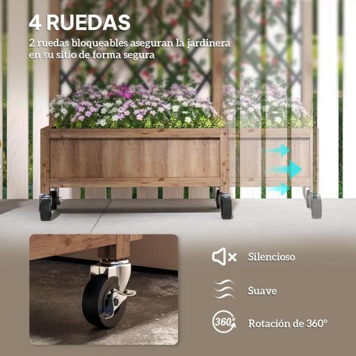  2 Jardineras de Madera Elevadas con Enrejado Metálico para Plantas Trepadoras y Flores 52x25x97 cm Marrón y Negro [6]