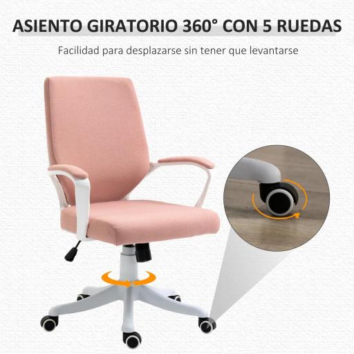 Silla de Escritorio Giratoria Silla de Oficina Basculante con Reposabrazos y Altura Ajustable 62x69x92-100 cm Rosa [3]