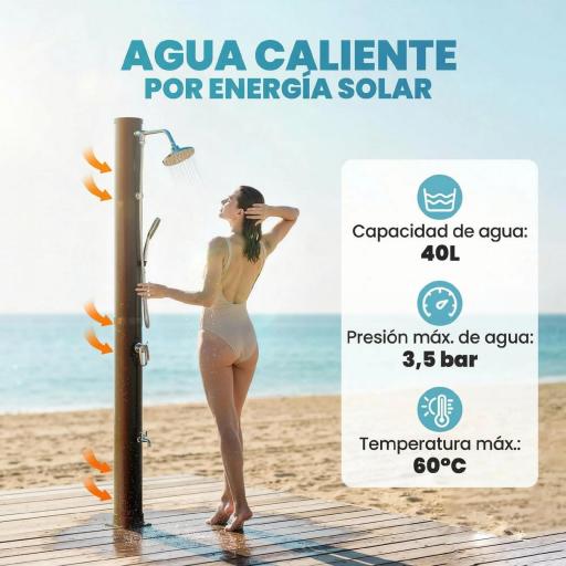Ducha Solar Jardín 40L con Cabezal Ducha de Mano Grifo para Pies y Temperatura Ajustable Máx. 60 °C para Piscina Negro [3]