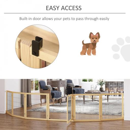 Barrera de Seguridad para Perros Plegable de Madera para Escaleras y Puertas con Soporte de Pie 432x36x70 cm Natural [3]
