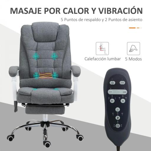 Silla de Oficina con 6 Puntos de Masaje Función de Calentamiento Reposapiés y Control Remoto 65x70x111-119 cm Gris [3]