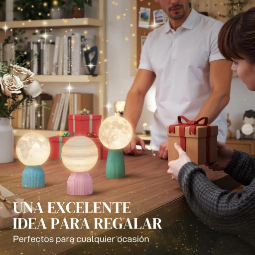 Juego de 3 Lámparas de Mesita de Noche 3D con 3 Colores Brillo Ajustable en 10 Niveles Conexión USB Blanco [5]