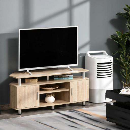 Mesa para TV para Televisores de hasta 55 Pulgadas con 2 Puertas y 2 Estantes para Dormitorio 120x39,5x52 cm Roble