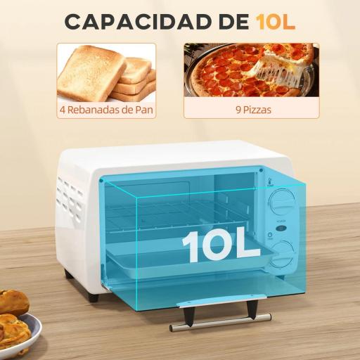 Horno Eléctrico Sobremesa 10L 750W Horno Eléctrico Pequeño Temperatura 230 ℃ y Temporizador 36,5x26x22 cm Blanco [2]