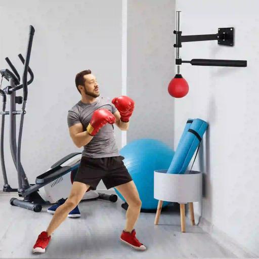 Bola de Velocidad de Boxeo Montado en Pared Altura Ajustable con Barra Giratoria e Inflador Punching Ball para Adultos y Adolescentes 79x72x20 cm Negro y Rojo