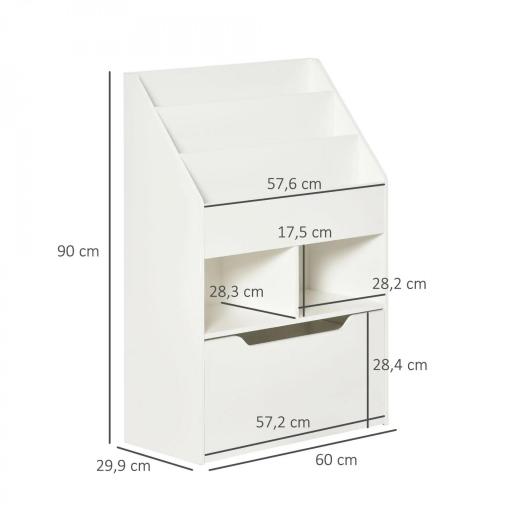 Estantería Infantil de Madera con 3 Compartimentos 2 Cubos y Cajón Móvil con 4 Ruedas 60x29,9x90 cm Blanco [1]