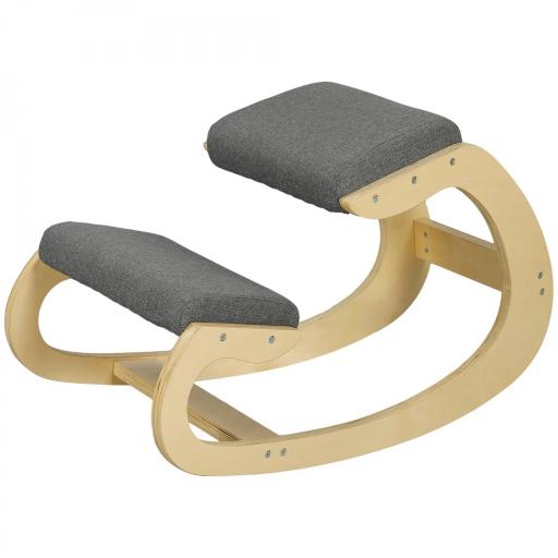 Silla Ergonómica de Rodillas Silla de Rodillas de Madera Taburete Ergonómico Cojín Acolchado 55x85x55 cm Gris [4]