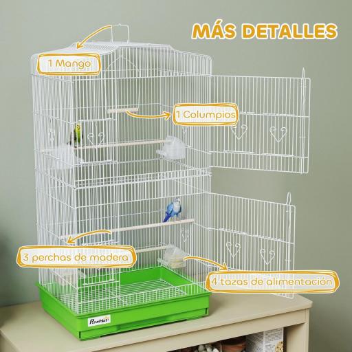 Jaula para Pájaros con Bandeja Extraíble, Perchas y Columpio, 46,5x35,5x92 cm, Verde [5]