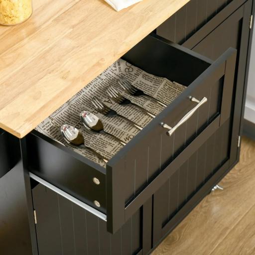 Mueble Auxiliar de Cocina con Ruedas 2 Cajones 2 Puertas Estante Ajustable y Toallero 104x46x91 cm Negro [3]