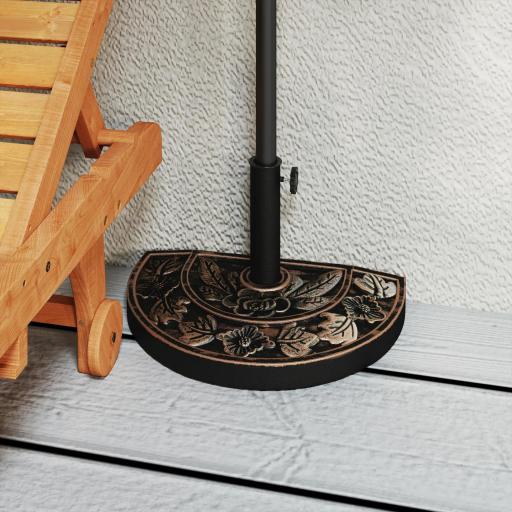 Soporte para Parasol Peso 9 kg en Forma de Semicírculo para Poste de Paraguas de Ø3,8 cm y Ø4,8 cm 50x31x32 cm Bronce [6]