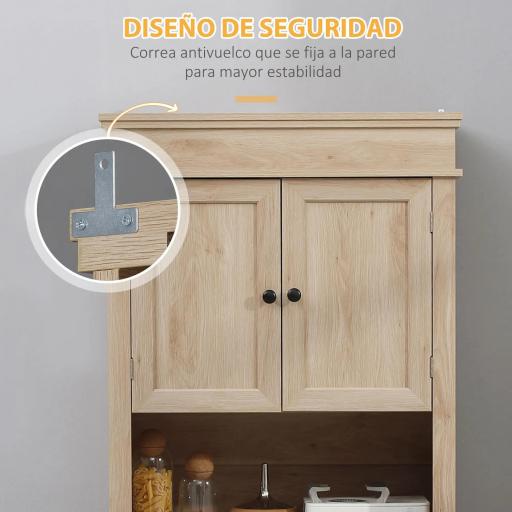 Alacena de Cocina con 4 Puertas 1 Cajón y Estante Abierto Mueble Auxiliar para Microondas 74x39,5x183 cm Roble [4]