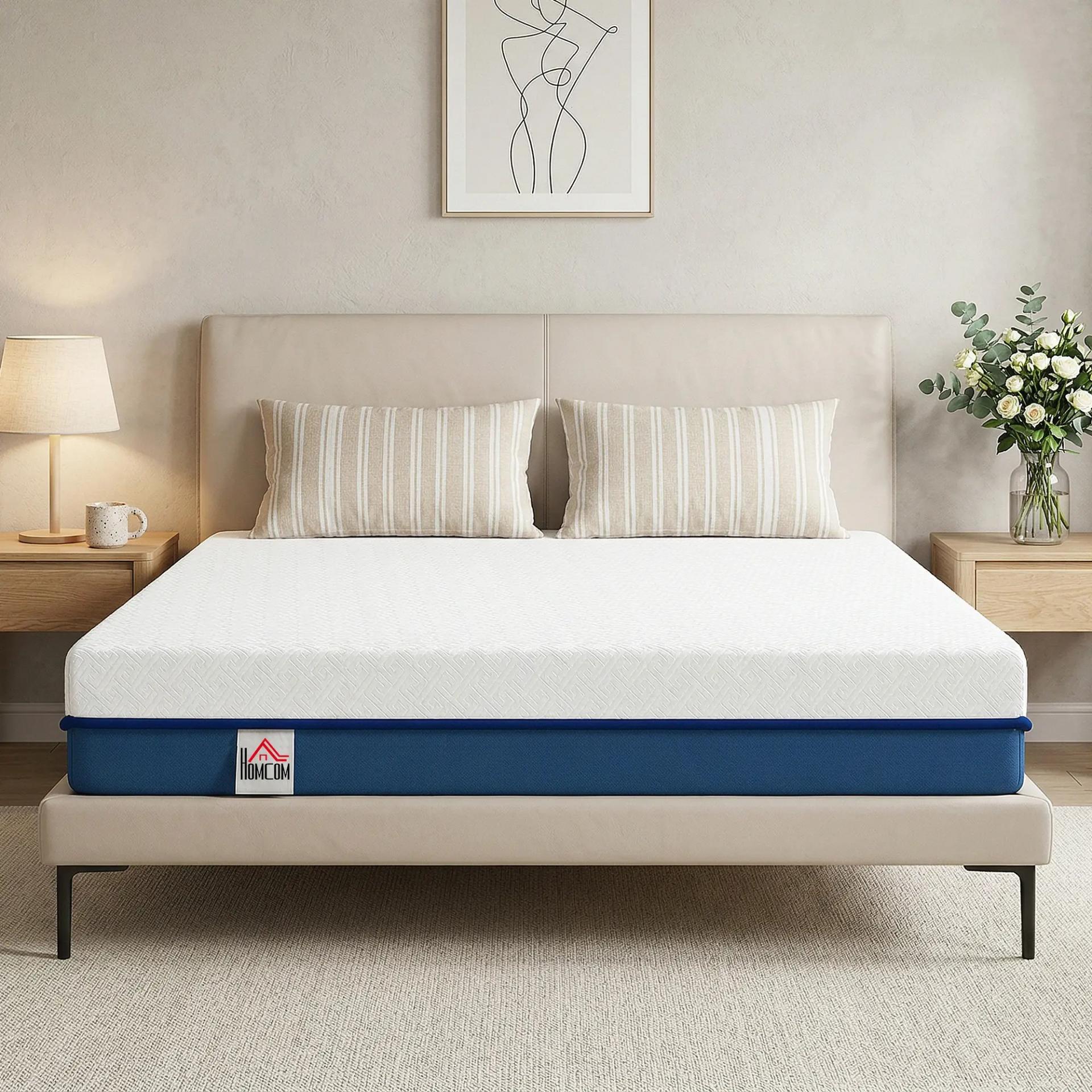 Colchón 190x135 cm Grosor 20 cm Colchón Viscoelástico con Té Verde Firmeza Media Cama Refrescante con Espuma de Gel