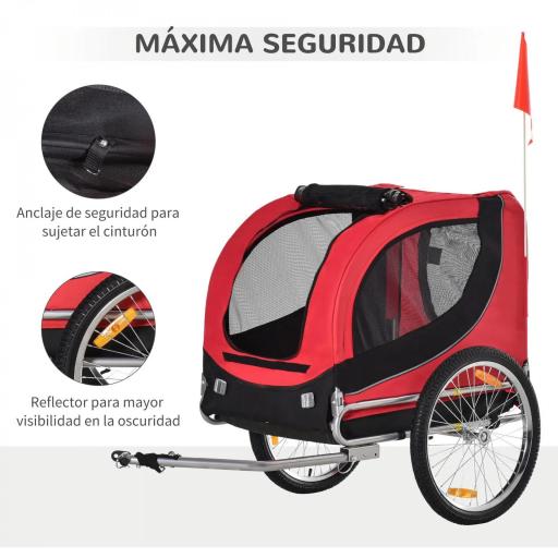 Remolque Bicicleta Perros Mascota 1 Bandera 8 Reflectores Remolque Bici 130x73x90 cm Rojo Negro [5]