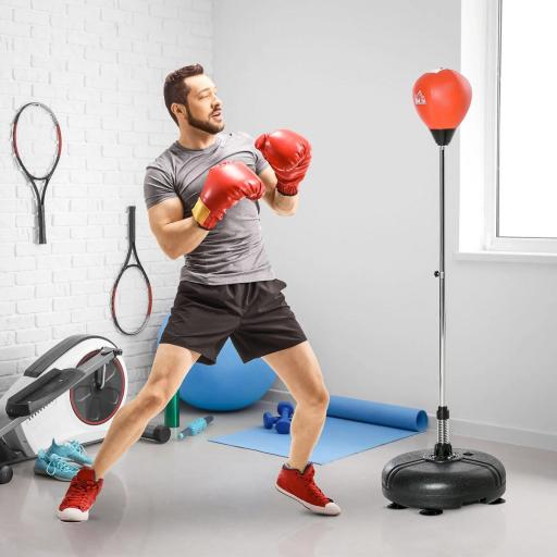 Saco de Boxeo de Pie con Altura Ajustable en 4 Niveles de 133-151 cm, Saco de Boxeo con Base Rellenable, Guantes e Inflador, para Adultos y Adolescentes, Negro y Rojo