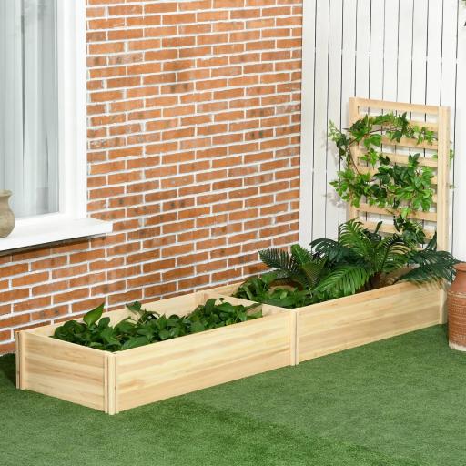 Jardinera Exterior Grande de Madera con Enrejado para Plantas Trepadoras 2 Cajas de Cultivo 230x60x110 cm Natural