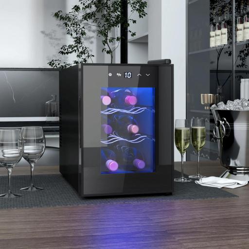 Nevera Vinos 6 Botellas 17L con Luz LED Interior Pantalla Táctil y Temperatura Regulable Negro