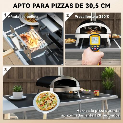 Mini Horno de Pizza de Leña con Piedra Refractaria Termómetro y Bandeja Giratoria para Jardín Terraza o Camping [6]