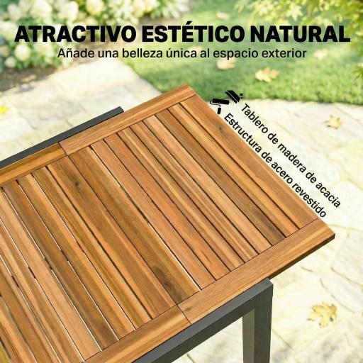 Mesa de Jardín Extensible 120/80x70 cm Estructura de Acero y Tablero de Madera de Acacia para 4-6 Personas Natural [6]
