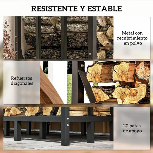 Leñero con Cubierta Soporte para Leña para Exterior con Estructura Reforzada Impermeable 143x70x145 cm Negro [9]