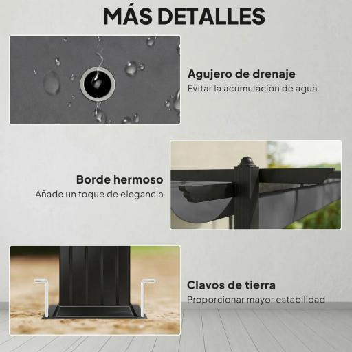 Pérgola de Jardín 4x3 m con Techo Retráctil Estructura de Aluminio UPF30+ Orificios de Drenaje Pabellón Exterior Gris [5]