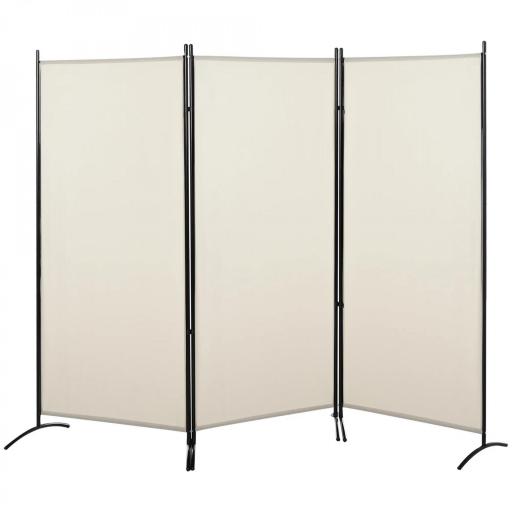 Biombo Separador de Ambientes de 3 Paneles 253x50x182 cm Divisor de Habitación Plegable con 6 Pies de Metal Beige [6]