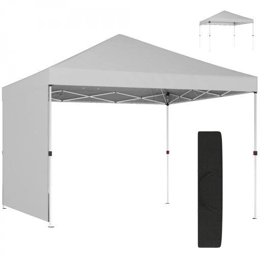 Carpa Plegable Pop-up 3x3 m con Pared Lateral UPF50+ Altura Ajustable Empuje Central Bolsa de Transporte Blanco [9]