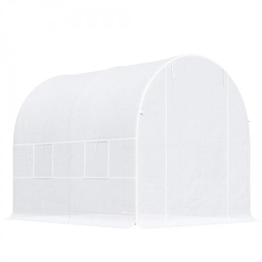 Invernadero de Túnel con Puerta Enrollable y 4 Ventanas para Cultivo Plantas Verduras 245x200x200 cm Blanco [8]