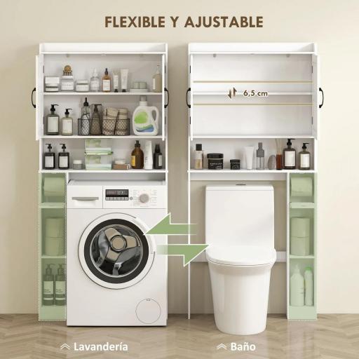 Estantería sobre Inodoro con Estante Ajustable 2 Puertas Soporte para Papel Higiénico y Estantes Abiertos para Baño Blanco [6]