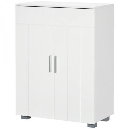 Armario de Baño con 2 Puertas y 2 Estantes Ajustables de 7 Niveles Mueble Auxiliar de Almacenaje para Salón Cocina Antivuelco 60x30x80 cm Blanco [8]