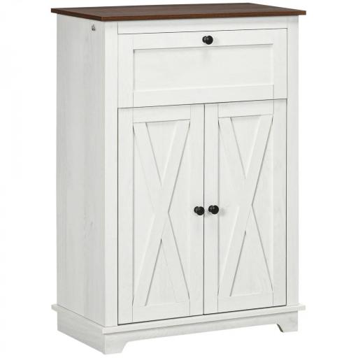 Aparador para Salón Armario de Almacenamiento con Puertas Dobles Cajón y Estante Ajustable 60x30x87,4 cm Blanco [2]