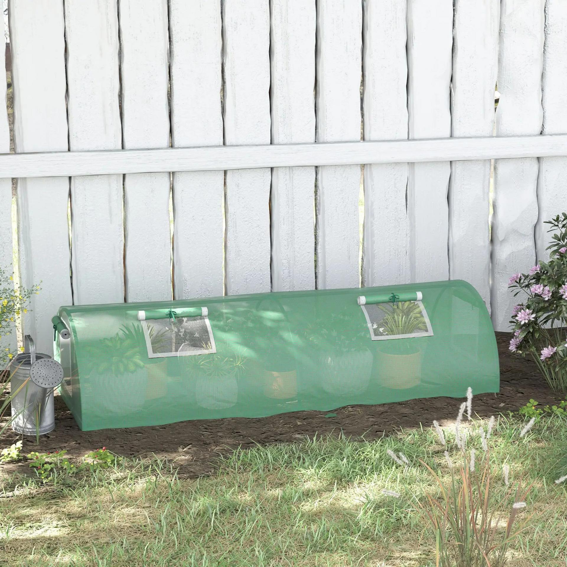 Invernadero Pequeño para Cultivo de Plantas con 4 Ventanas Marco de Acero y Cubierta de PE Anti-UV 200x80x45 cm Verde