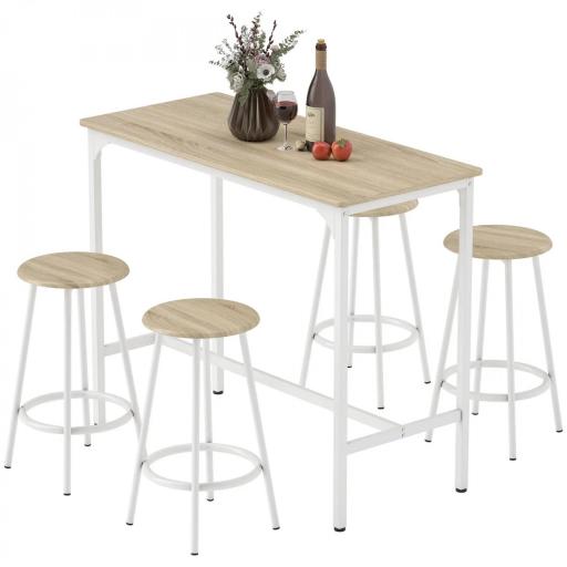 Set de Mesa de Bar y 4 Taburetes Estilo Industrial Marco de Metal para Cocina Salón Natural y Blanco [10]