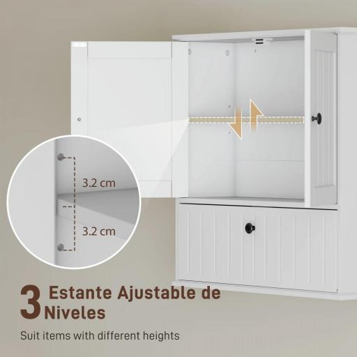 Armario de Baño de Pared Rústico con Estante Ajustable Doble Puerta y Puerta Abatible 60x19,5x60 cm Blanco [4]