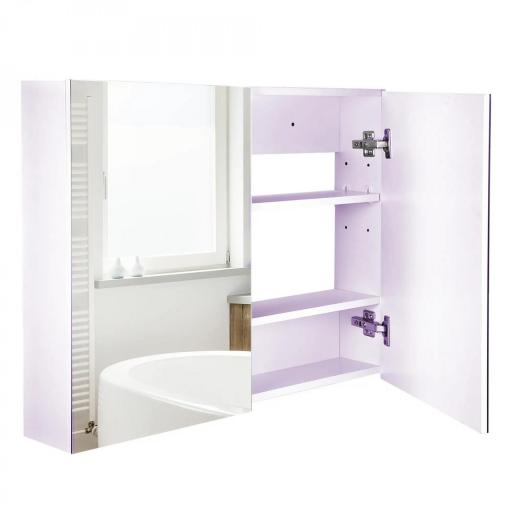 Armario de Baño con Espejo Armario de 2 Puertas con 3 Estantes Interiores Estilo Moderno para Dormitorio Salón 80x15x60 cm Lila Claro [4]