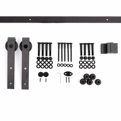200 cm Herraje para Puerta Corredera de Madera Kit de Accesorios Guía de Riel con Tornillos Carga Máx. 90 kg Acero al Carbono Marrón [4]