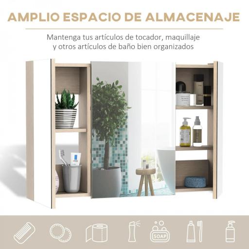 Armario de Baño con Espejo 3 Puertas y Estantes Ajustables para Aseo Estilo Moderno 90x60x13,5 cm Roble [6]