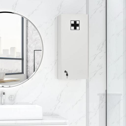 Botiquín de Pared de Primeros Auxilios 5 Niveles con Estantes Ajustables de Vidrio Cerradura Llaves 30x20x70 cm Blanco [8]