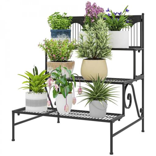Soporte para Plantas de Tres Niveles con Diseño en Escalera y Estructura Metálica Resistente para Interior y Exterior [9]