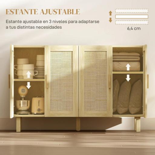 Aparador para Salón con 4 Puertas de Rejilla y Estantes Ajustables Aparador de Estilo Cannage 120x39,5x76 cm Natural [5]
