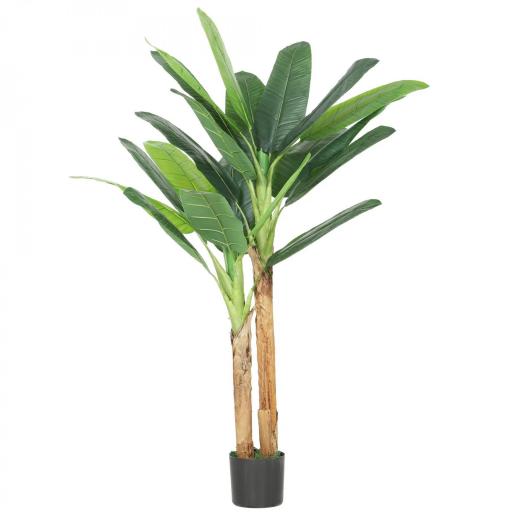 Árbol de Plátano Artificial 150 cm Planta Artificial Decorativa con Maceta y 2 Troncos para Hogar Oficina Salón Verde [3]