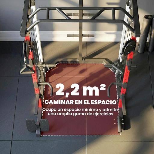 Jaula de Potencia Smith Machine, Rack para Sentadillas con Sistema Polea Ajustable Barra Dominadas y Estación de Fondos [4]