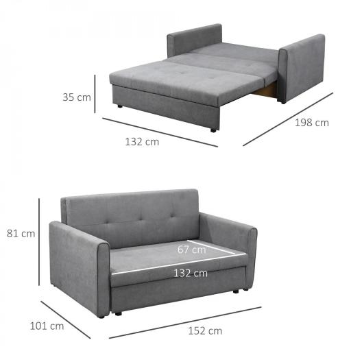 Sofá Cama de 2 Plazas Sofá Cama Tapizado en Poli Algodón con 2 Cojines Desmontables y Espacio de Almacenamiento Sofá Doble para Salón Oficina 152x101x81 cm Gris [1]