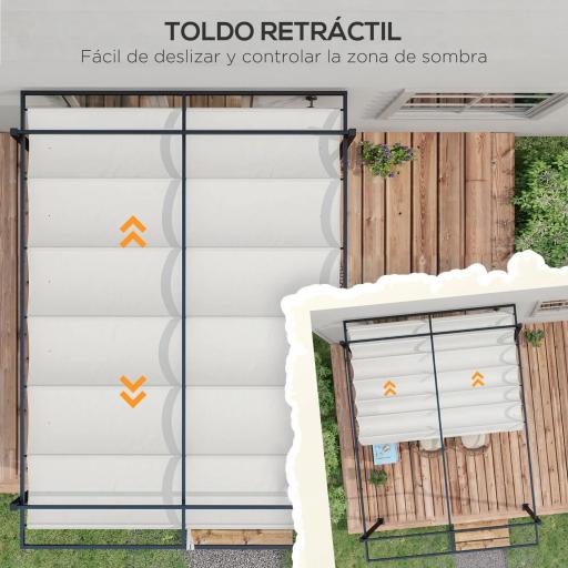 Cenador de Jardín 3x4 m con Techo Retráctil de Poliéster y 12 Orificios de Drenaje Pérgola para Terraza Blanco y Gris [2]