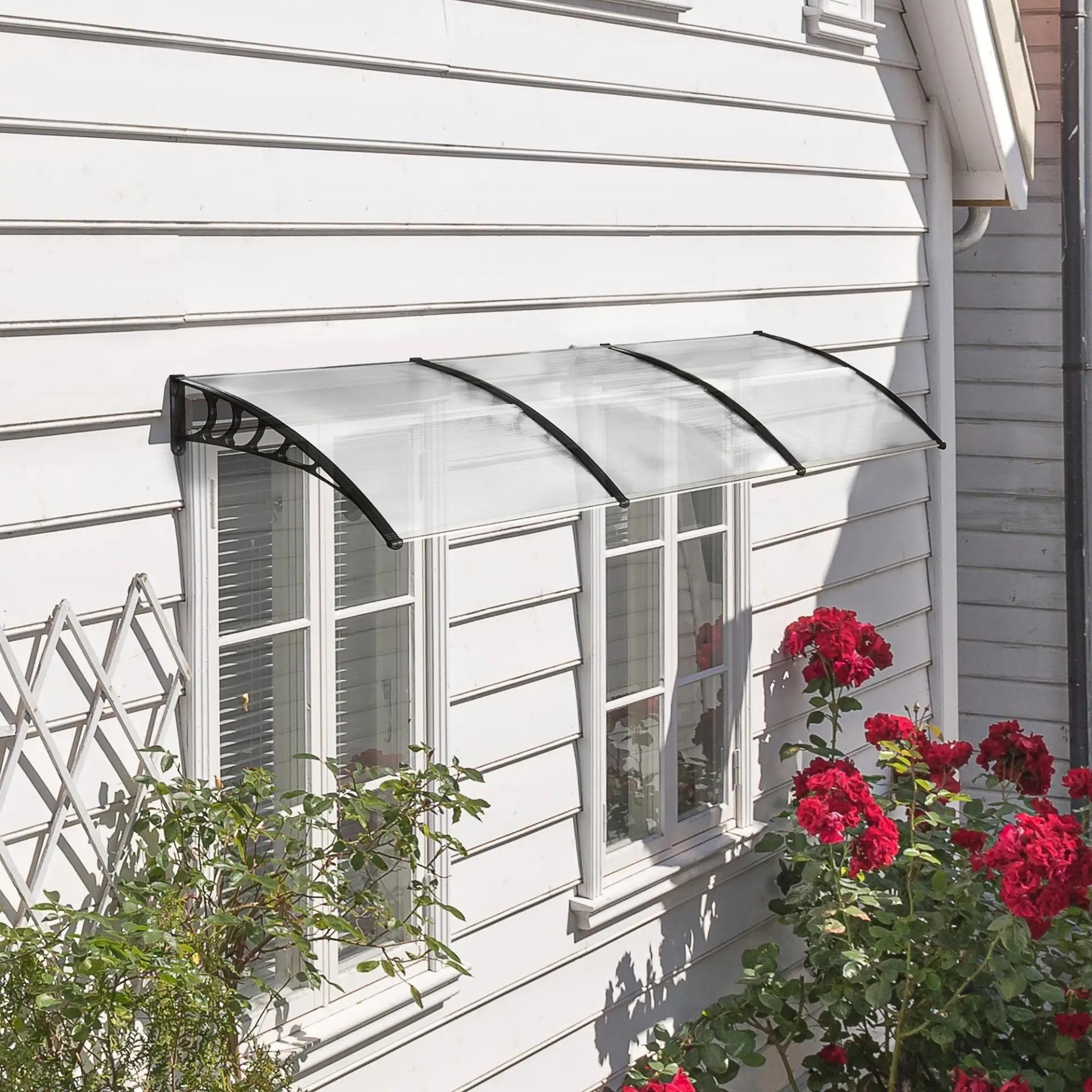 Marquesinas para Puertas y Ventanas 90x295x23,5 cm Tejadillo de Protección contra Sol y Lluvia Diseño Moderno Aleación de Aluminio Transparente