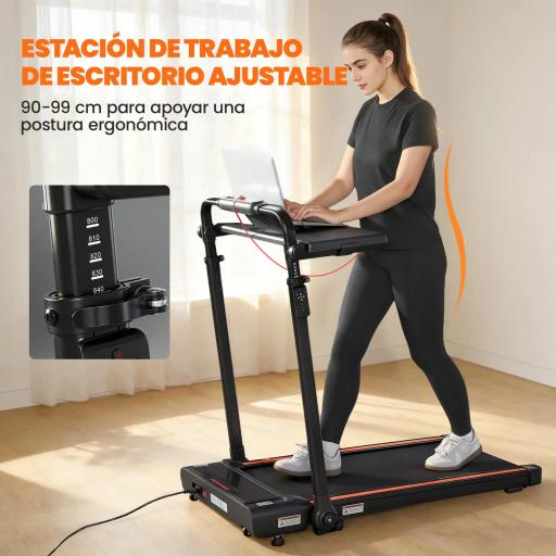 Cinta de Correr Plegable con Escritorio Extraíble 2.5HP 1-12 KM/H Pantalla LED Manillar y Soporte para Móvil Negro [4]