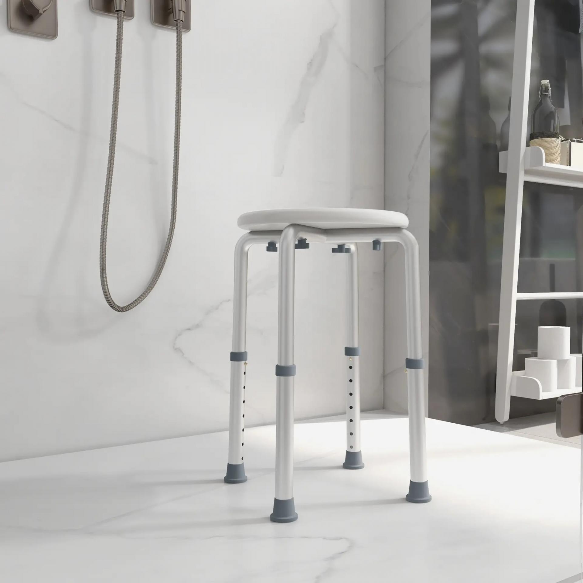 Taburete de Ducha de Aluminio con Altura Regulable Antideslizante Carga 136 kg para Ancianos y Discapacitados