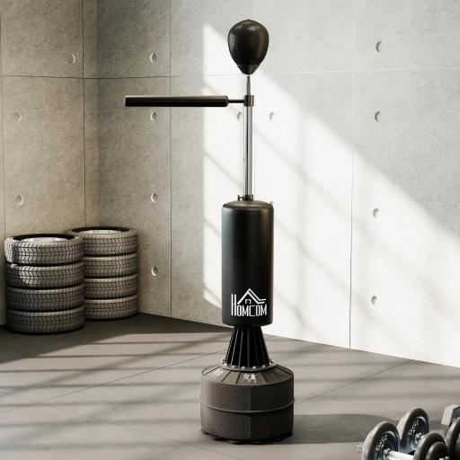 Saco de Boxeo de Pie con Bola de Velocidad y Barra Giratoria de 360° 88x48x155-205 cm Negro [6]